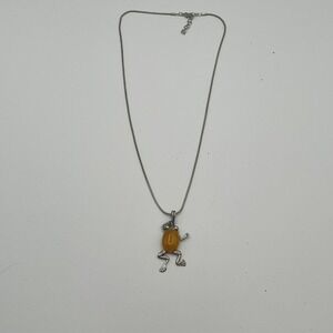 Sterling Silver 925 Honey Amber Frog Pendant Necklace Dancing Frog Jewelry
